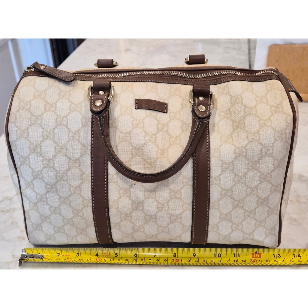 Gucci Joy Boston Bag GG Plus Coated Canvas Brown Leather Satchel 193603 001998